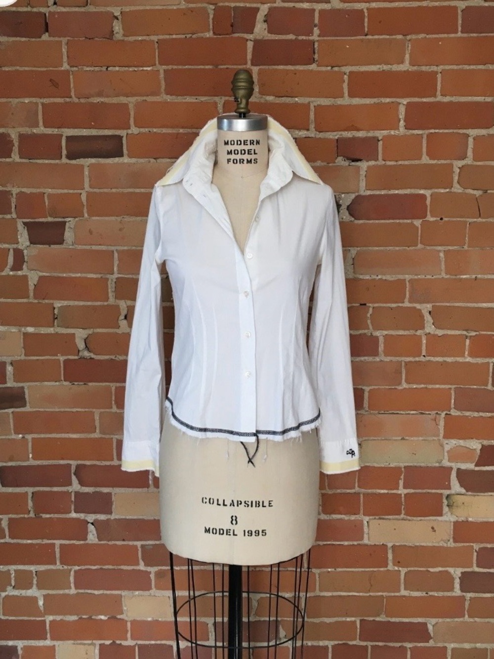 Cop.Copine White Button-Down Shirt with Black Trim